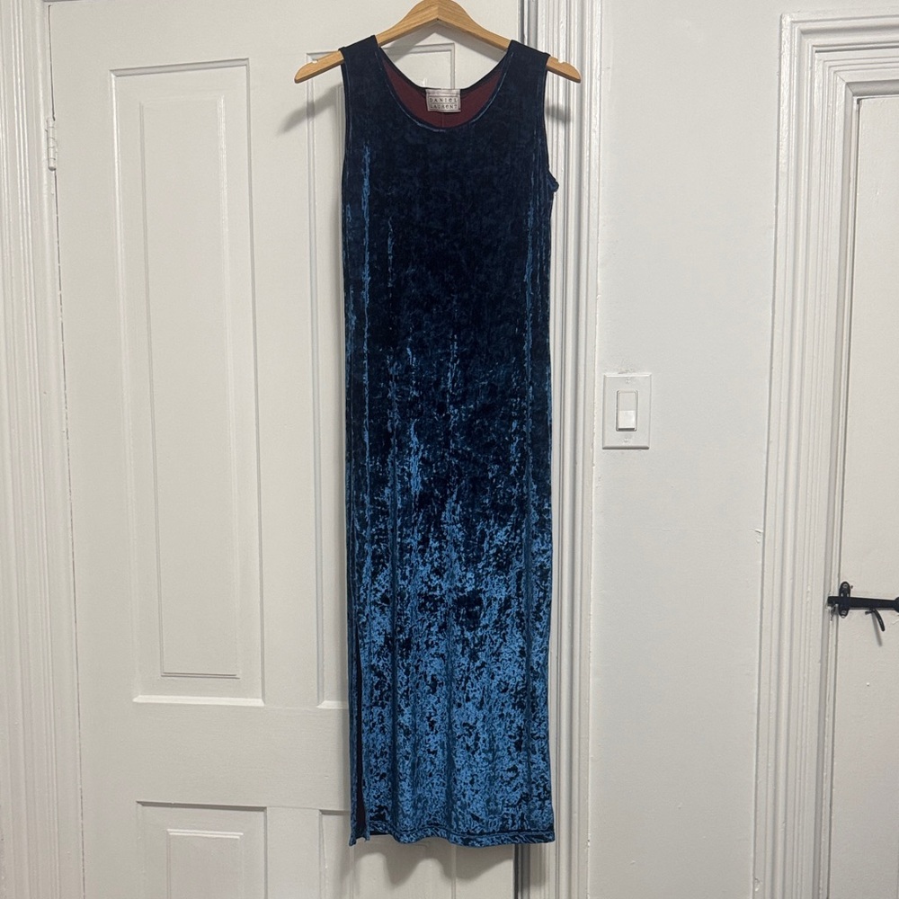 Vintage Blue Velvet Maxi Dress